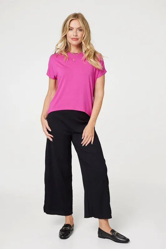 Izabel London Women's Plain Short Sleeve Boxy T-Shirt in Purple Size: 12 Purple 12