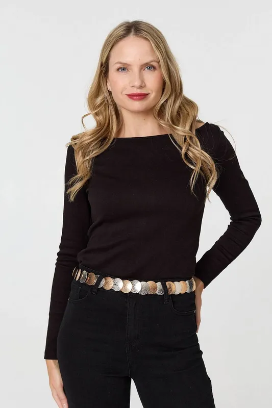 Izabel London Women's Two Tone Metallic Coin Detail Belt in Metallics Metallics One Size