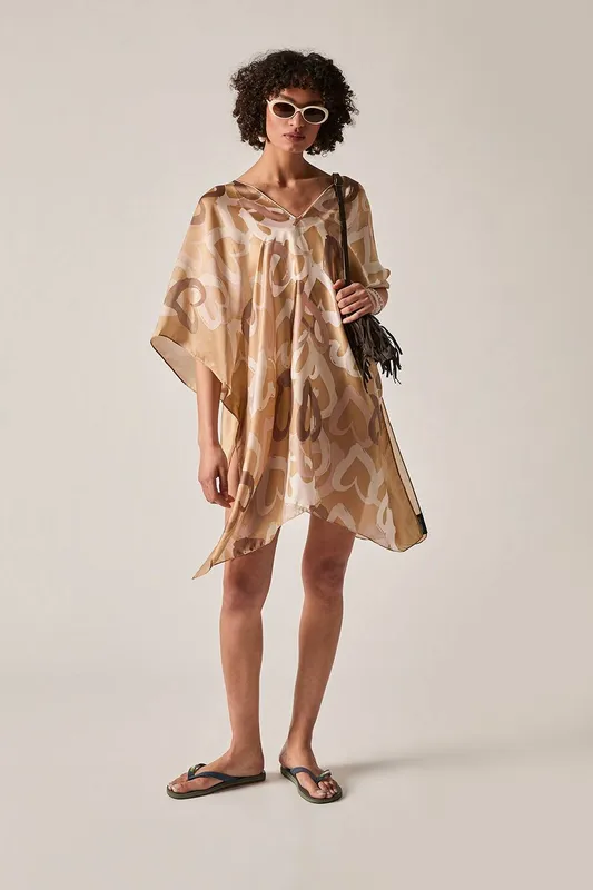 James Lakeland Women's Beige Heart Print Kaftan - Beige
