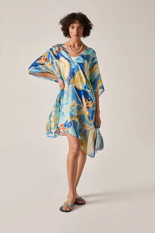 James Lakeland Women's Blue Abstract Floral Kaftan