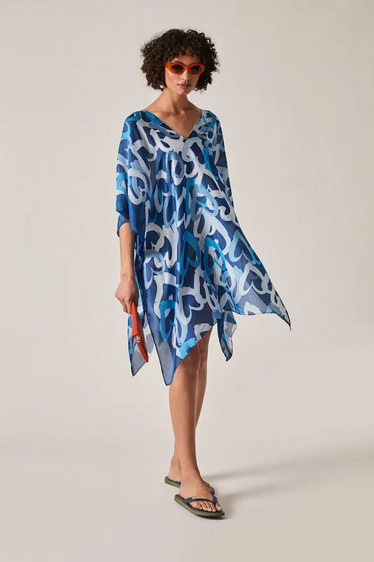 James Lakeland Women's Blue Heart Print Kaftan Blue