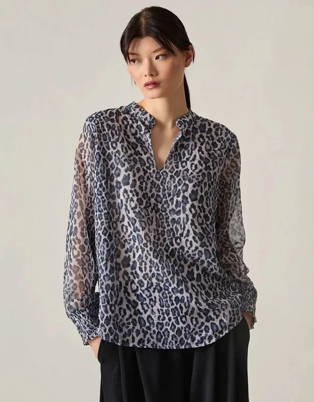 James Lakeland Women's Blue Leopard Print Blouse - Size: 8