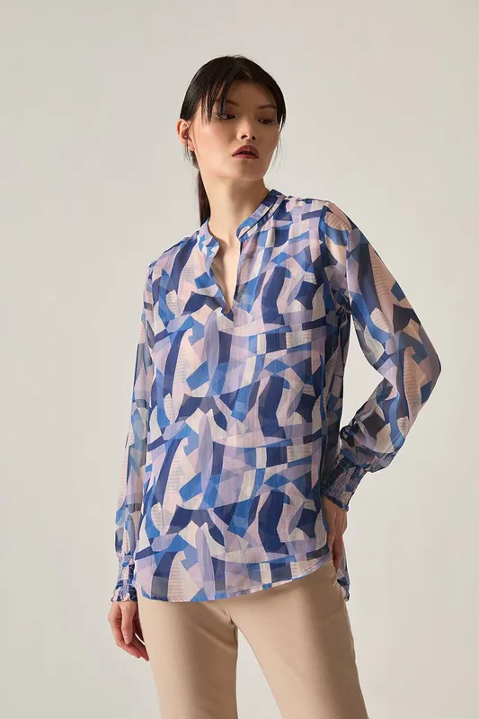 James Lakeland Women's Blue Mosaic Print Blouse Size: 8 - Blue - Size: 8