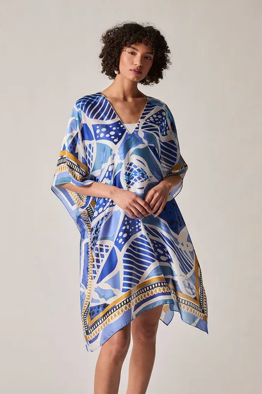 James Lakeland Women's Blue Petal Mosaic Kaftan - Blue