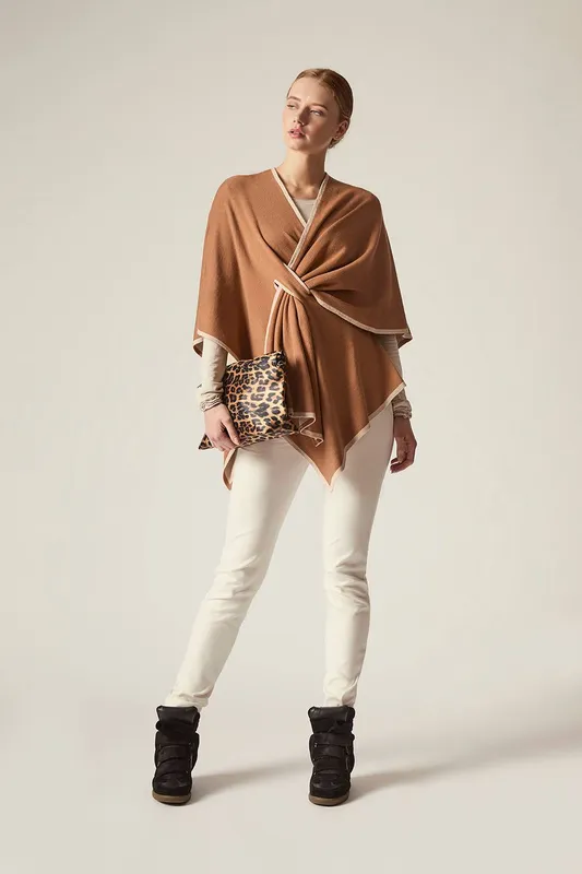 James Lakeland Women's Camel Front Knot Poncho - Camel