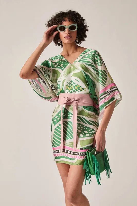 James Lakeland Women's Green Petal Mosaic Kaftan Green