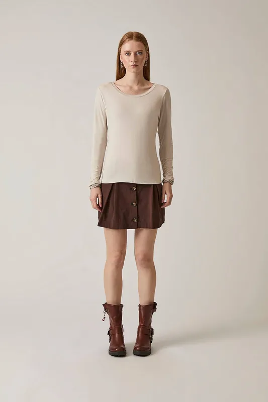 James Lakeland Women's Long Sleeve Beige Top Size: 18 - Beige