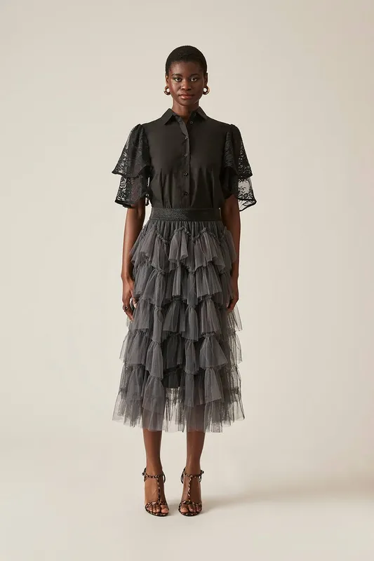James Lakeland Women's Organza Ruffle Grey Skirt in Dark Grey Size: 20 - Dark Grey - Size: 20
