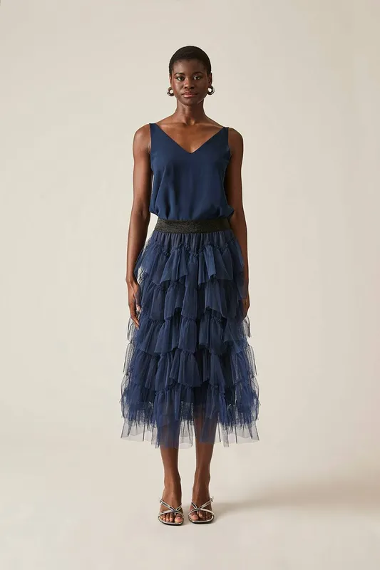 James Lakeland Women's Organza Ruffle Navy Skirt Size: 20 - Navy - Size: 20