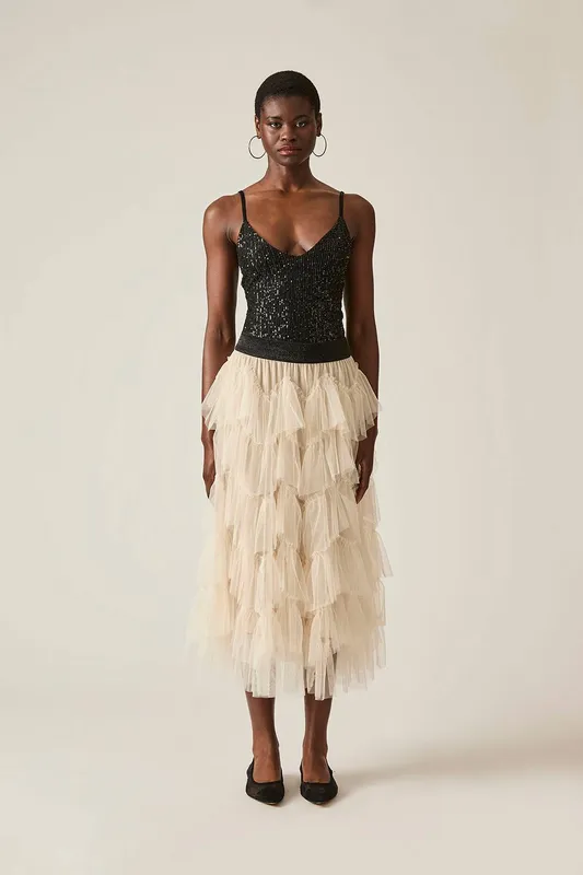 James Lakeland Women's Organza Ruffle Nude Skirt Size: 20 - Nude