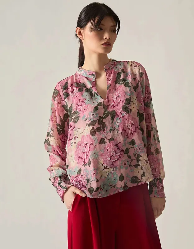 James Lakeland Women's Pink Peony Print Blouse - Size: 18