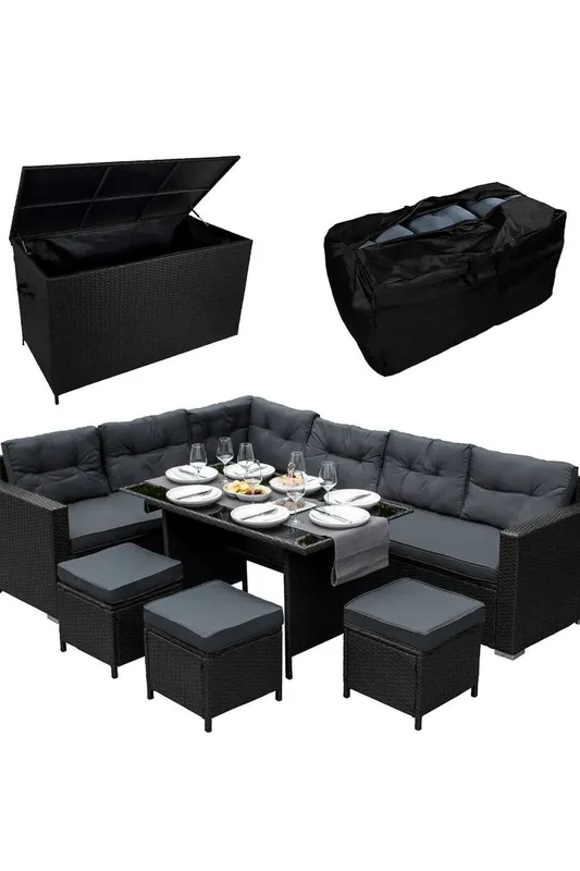 Monster Shop Rattan Corner Set & Storage Box - Black