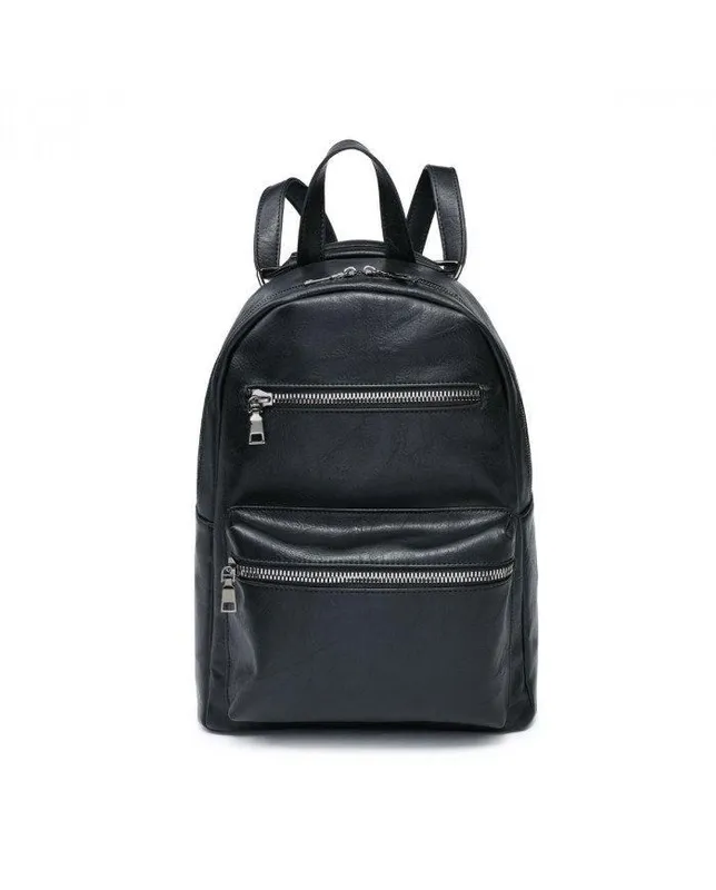 Jfy Women's 2 Zipped Front Pockets Backpack in Black Black