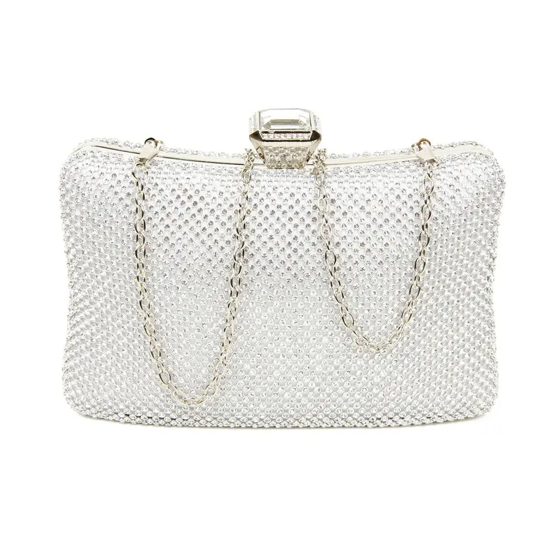 Jfy Women's Crystal Clasp Double Side Diamante Clutch Bag in Silver - Silver