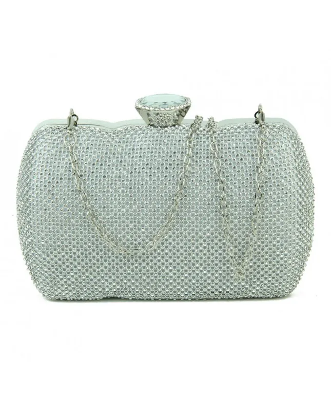 Jfy Women's Crystal Clasp Single Side Diamante Bag in Silver - Silver