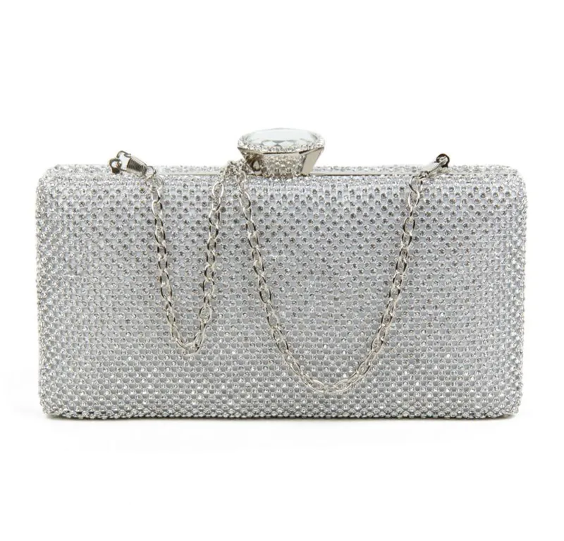 Jfy Women's Diamante Clasp Double Side Diamante Bag in Silver Silver