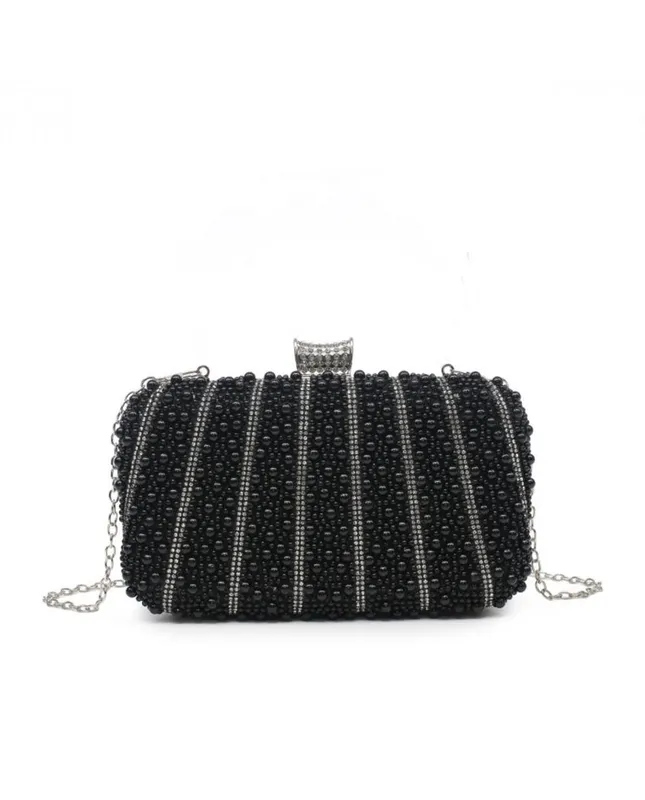 Jfy Women's Diamante Single Side Pearl Bag in Black Black female