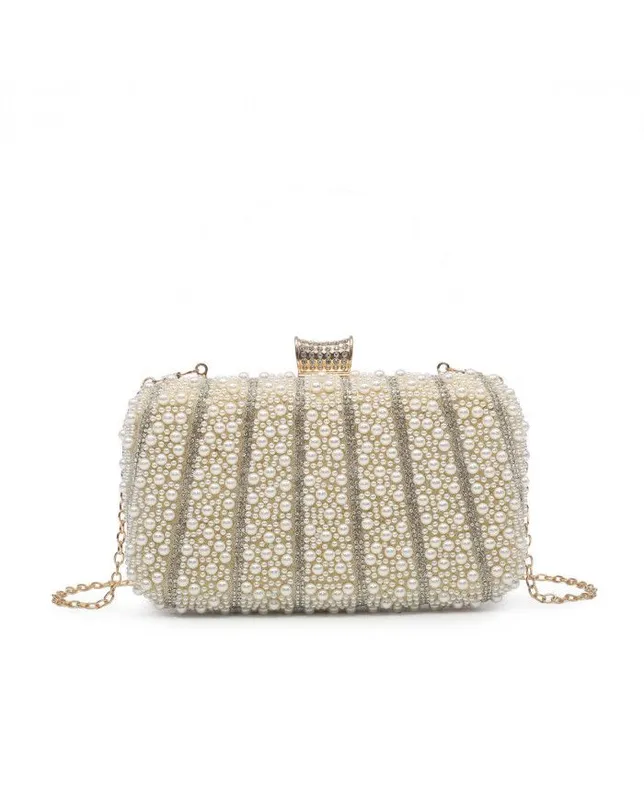 Jfy Women's Diamante Single Side Pearl Bag in Gold Gold female