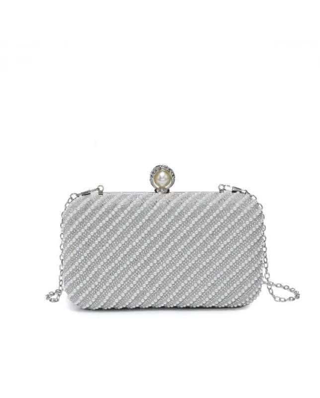 Jfy Women's Diamante Single Side Pearl Bag in Silver - Silver