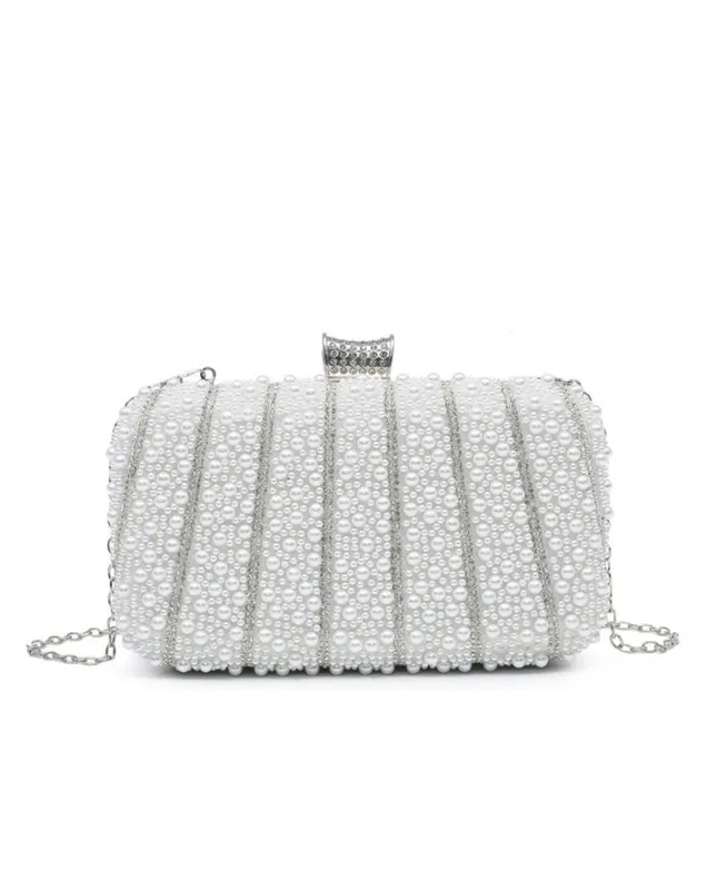 Jfy Women's Diamante Single Side Pearl Bag in Silver Silver female