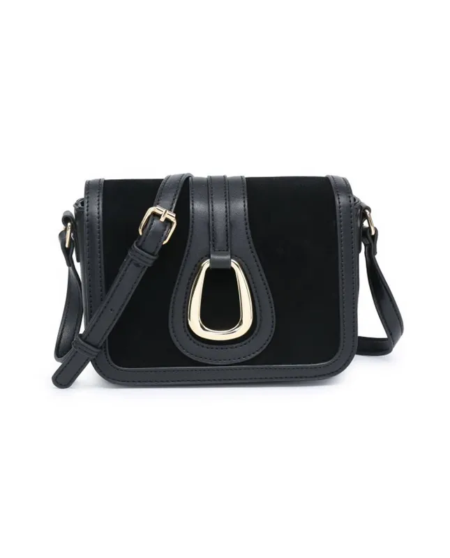 Jfy Women's Flap Magnetic Button Clasp Cross Body Bag in Black - Black