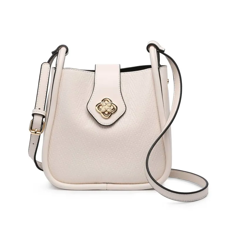 Jfy Women's Flower Shape Flap Over Twist Lock Clasp Cross Body Bag in Beige - Beige