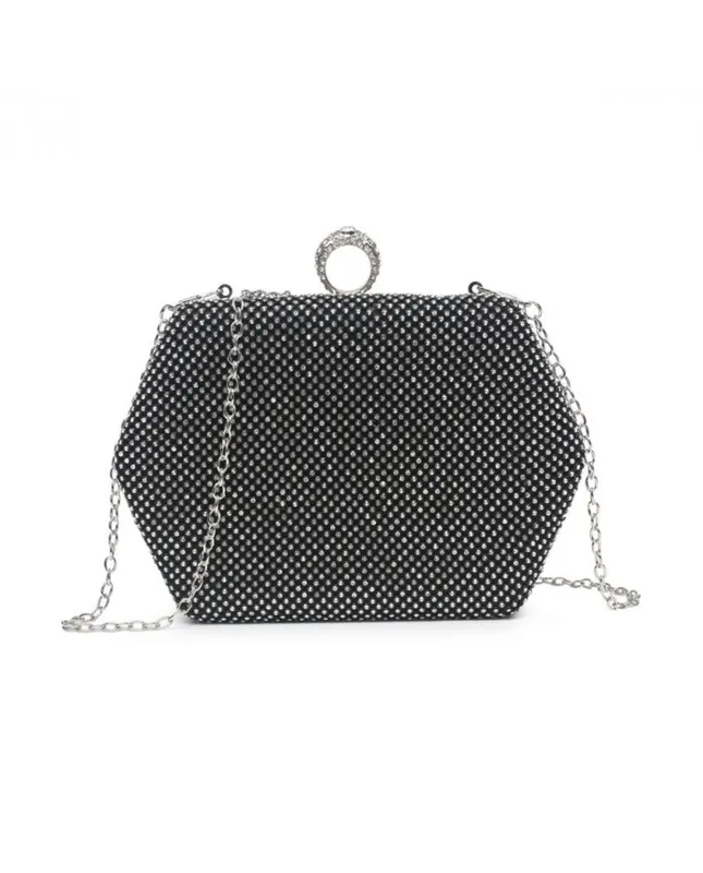 Jfy Women's Ring Clasp Double Side Diamante Bag in Black - Black
