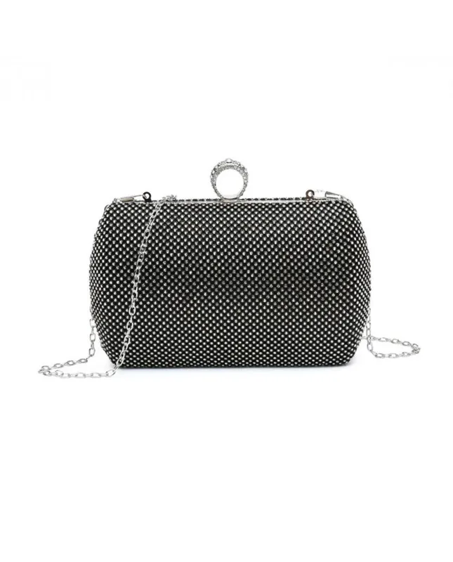 Jfy Women's Ring Clasp Double-Side Diamante Bag in Black Black female