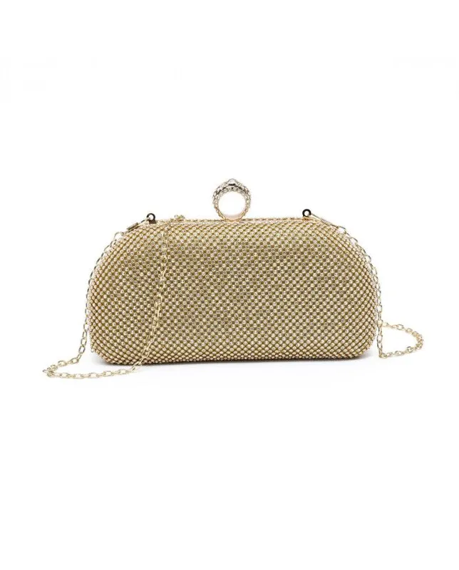 Jfy Women's Ring Clasp Double Side Diamante Bag in Gold Gold