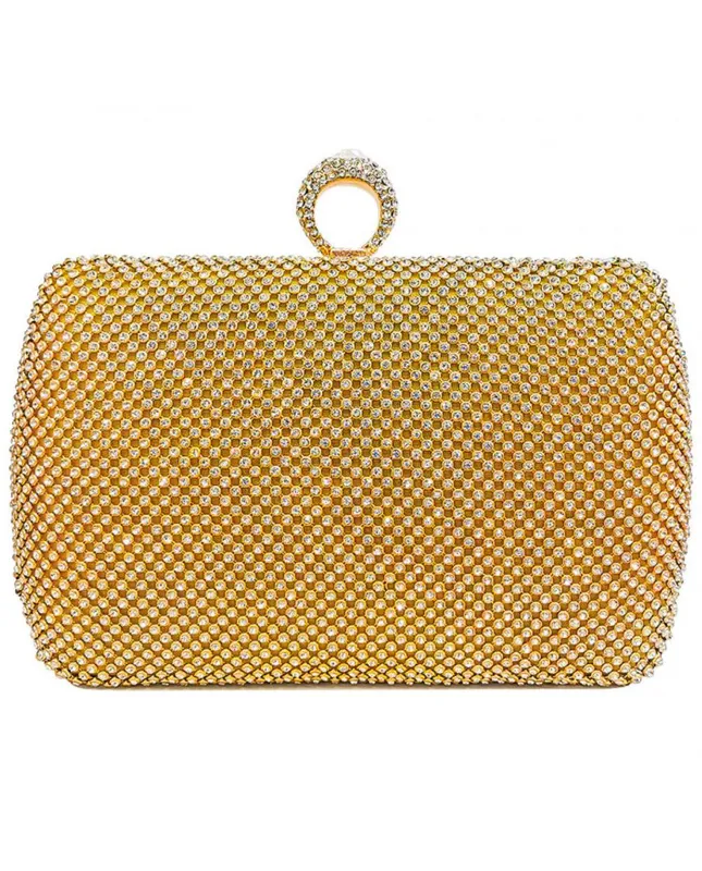 Jfy Women's Ring Clasp Double-Side Diamante Bag in Gold - Gold