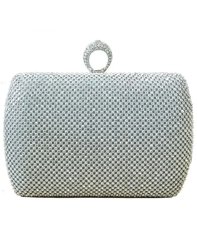 Jfy Women's Ring Clasp Double-Side Diamante Bag in Silver Silver