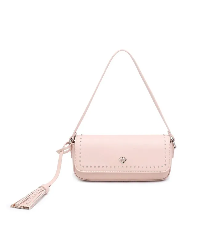 Jfy Women's Studded Flap Magnetic Button Clasp Grab Bag/ Cross Body Bag in Nude - Nude