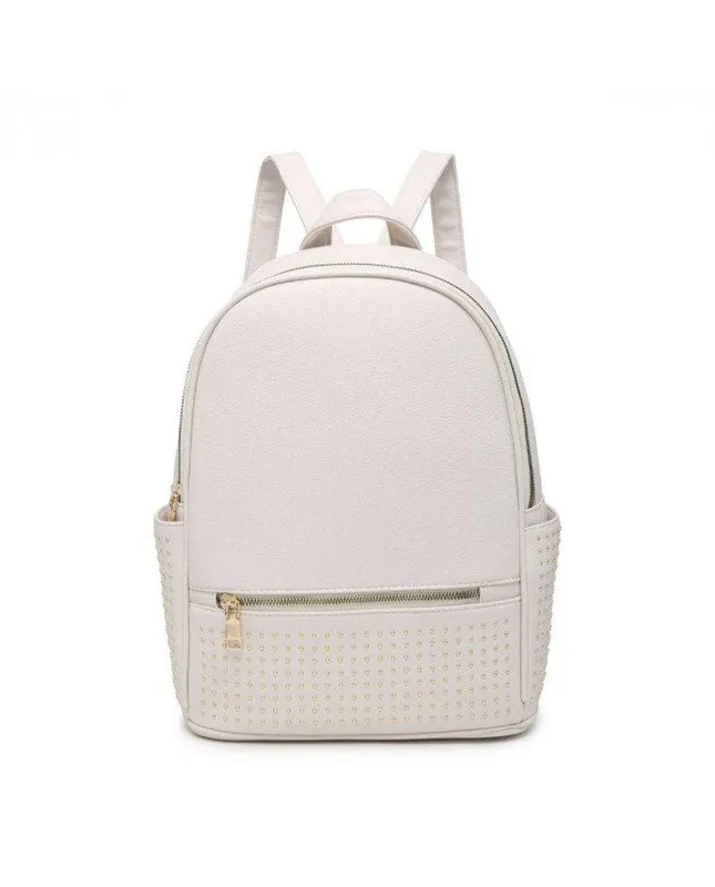 Jfy Women's Studded Zip Pocket Backpack in Beige - Beige