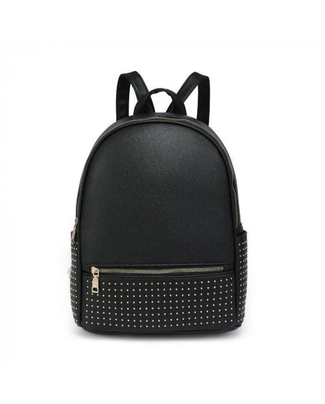 Jfy Women's Studded Zip Pocket Backpack in Black Black