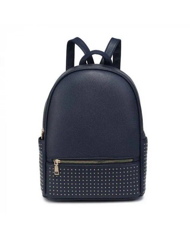 Jfy Women's Studded Zip Pocket Backpack in Dark Blue - Dark Blue