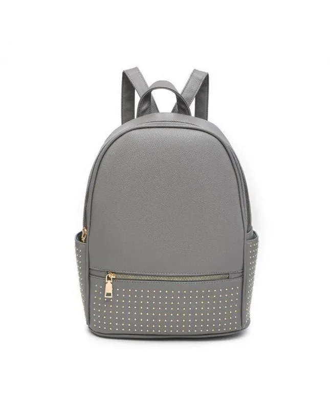Jfy Women's Studded Zip Pocket Backpack in Dark Grey Dark Grey female