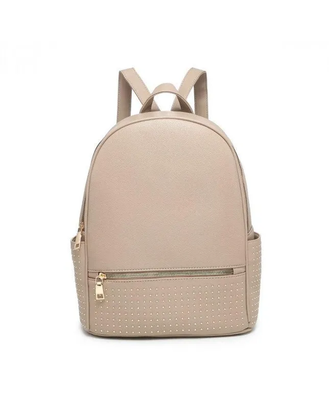 Jfy Women's Studded Zip Pocket Backpack in Khaki Khaki