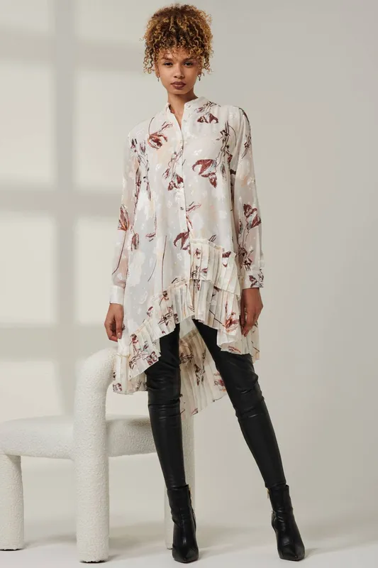 Jolie Moi Women's Asymmetric Tiered Hem Shirt in Cream Size: 12 Cream 12