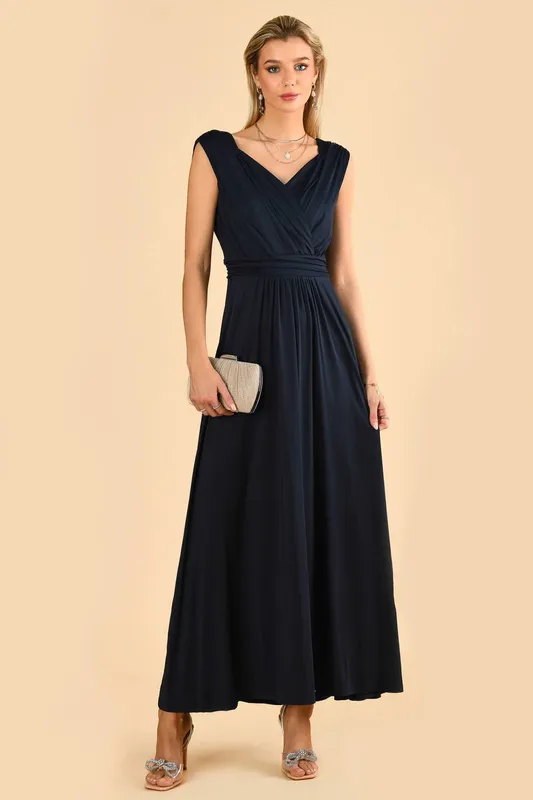 Jolie Moi Women's Draped Maxi Dress in Navy Size: 8 - Navy