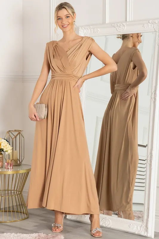 Jolie Moi Women's Draped Maxi Dress in Nude Size: 12 - Nude
