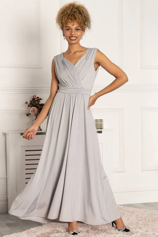 Jolie Moi Women's Draped Maxi Dress in Silver Size: 8 - Silver