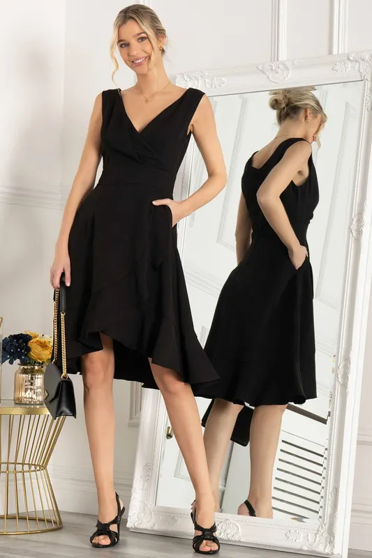 Jolie Moi Women's Eliza Frill Hem Dress in Black Size: 8 Black