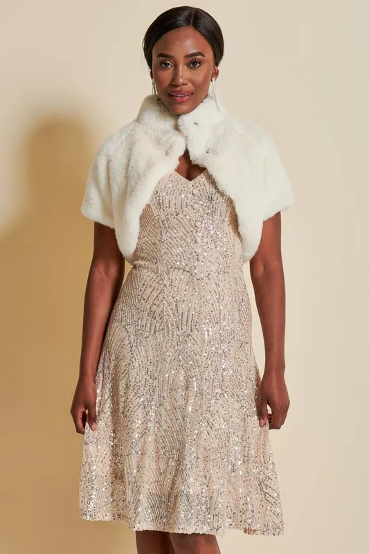 Jolie Moi Women's Faux Fur Bolero Jacket in Ivory Size: 18 - Ivory - Size: 18