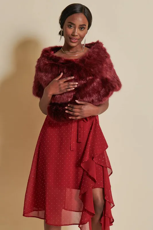 Jolie Moi Women's Faux Fur Wrap Cover Up in Wine Size: S/M Wine S/M