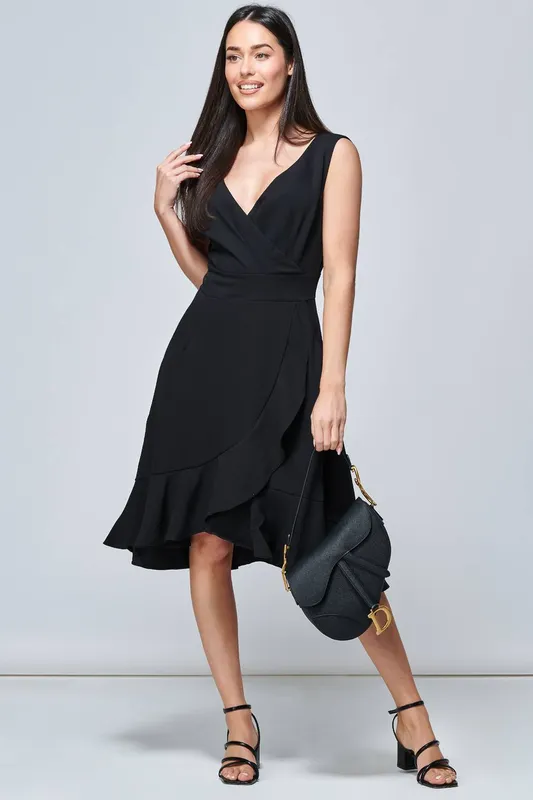 Jolie Moi Women's Gayelle Frill Hem Dress in Black Size: 8 Black female