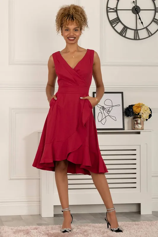 Jolie Moi Women's Gayelle Frill Hem Dress in Red Size: 14 - Red
