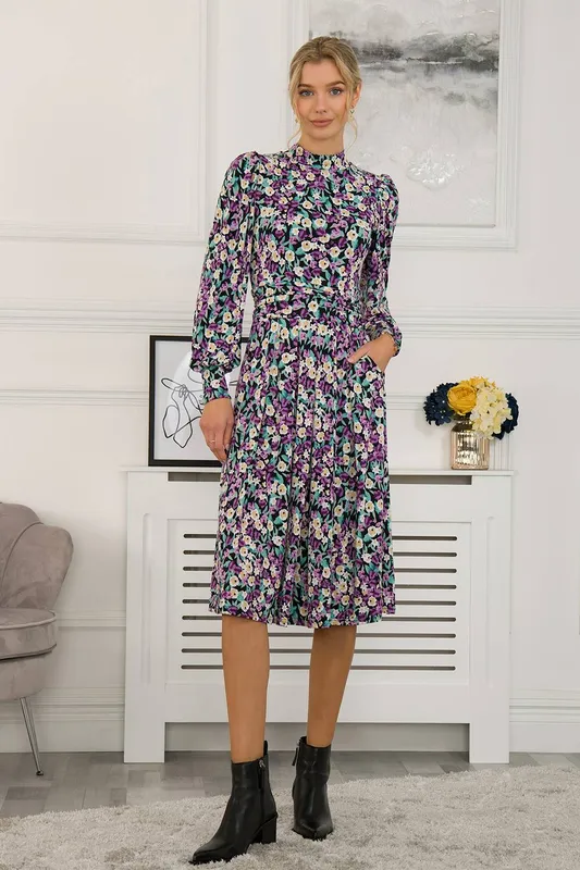 Jolie Moi Women's Kathryn Long Sleeve Midi Dress in Purple Size: 14 Purple 14 female