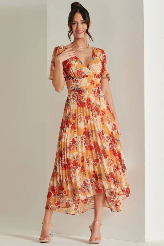 Jolie Moi Women's Pleated Chiffon High Low Maxi Dress in Red Size: 8 - Red - Size: 8