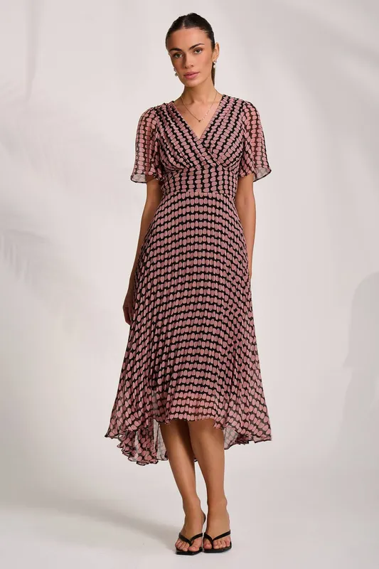 Jolie Moi Women's Pleated Chiffon Maxi Dress in Pink Size: 10 Pink 10
