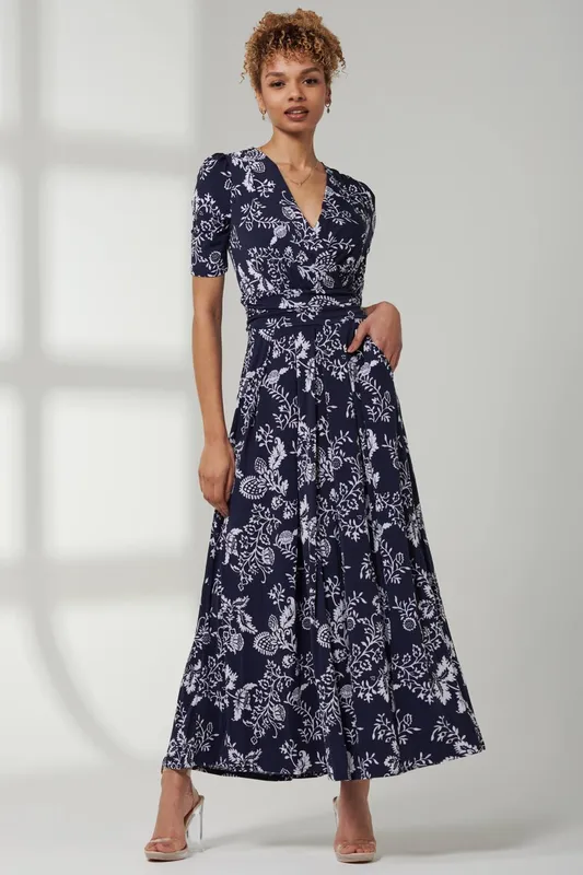 Jolie Moi Women's Pleated Jersey Maxi Dress in Navy Size: 8 - Navy